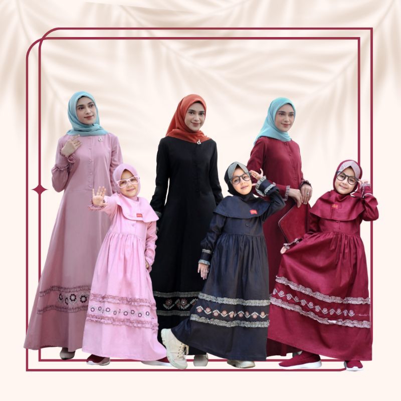 sale Abaya ibu dan anak simpel cantik rumah Dannis Collection maroon merah marun, hitam black, dusty