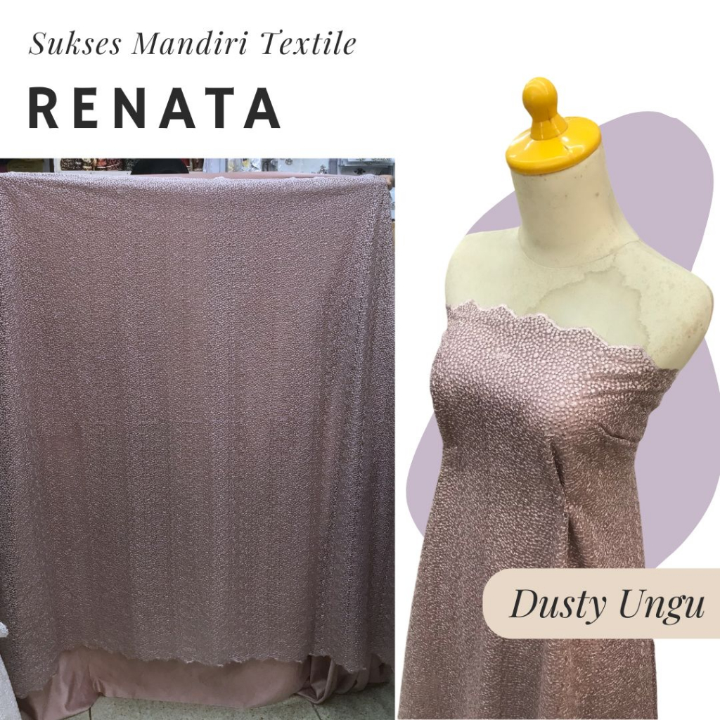 [RENATA] Brokat Full Embroidery mewah Dusty ungu | Harga ½ meter = 50 cm (Bahan Dress Bridesmaid, Ko