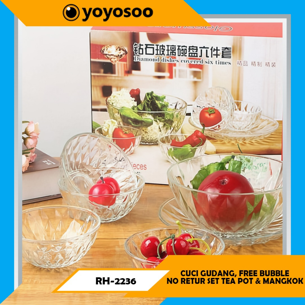 CUCI GUDANG SET TEA POT /KIMGLASS TEKO/ Set mangkok kaca/ Gelas mangkok set 8in1- yoyosoo