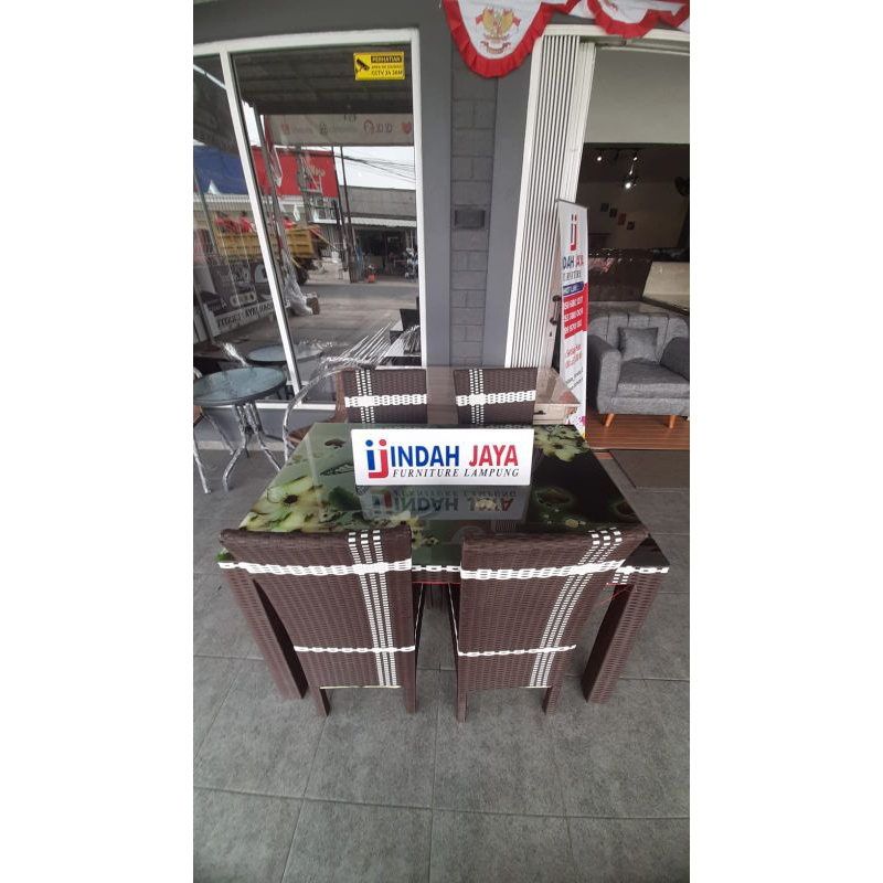 meja makan rotan 6kursi