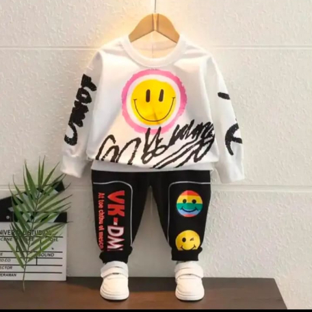 setelan anak laki laki dan perempuan model sweater motif smile usia 1-5 tahun bahan halus dan lembut