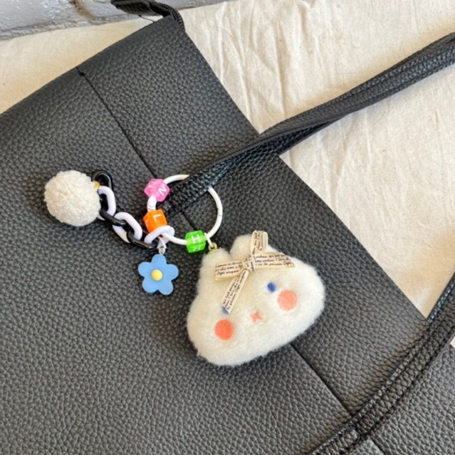 Mores Bag Charm Aksesoris Gantungan Kunci Tas Bentuk Boneka Kelinci Plush Doll Pom Pom Pendant Keychain Pastel Import Lucu