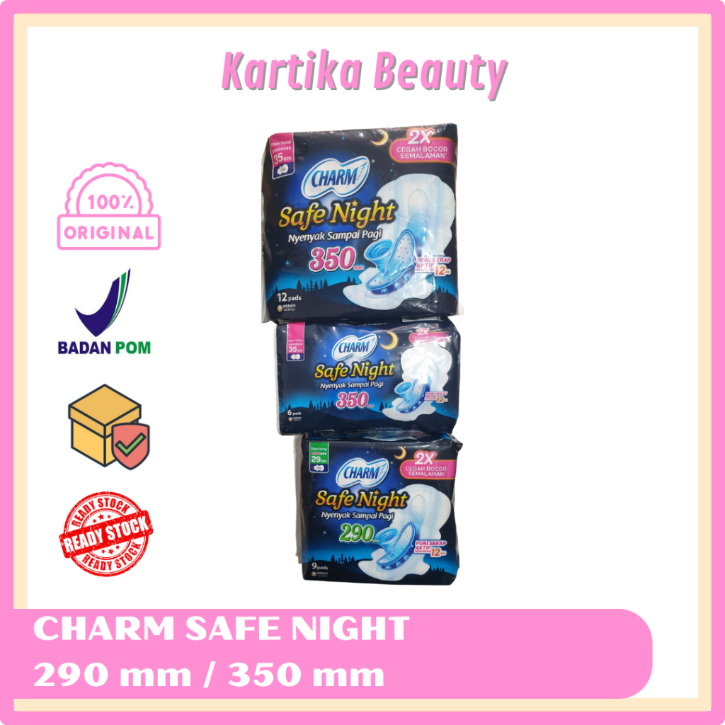 PEMBALUT WANITA CHARM SAFE NIGHT 290 MM SOFTEK CARM MALAM PANJANG 29 CM ISI 10 SOFTEX CAM DENGAN SAY