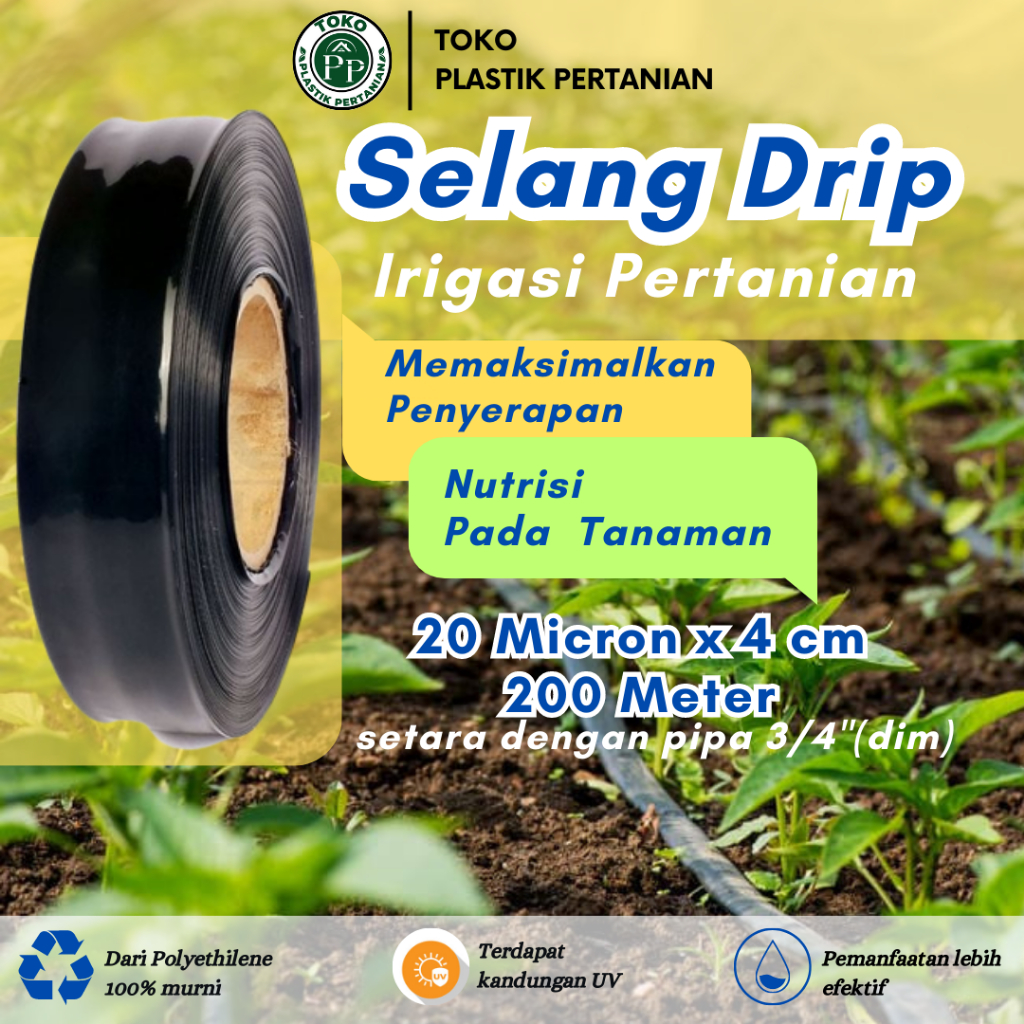 Selang Drip 20 mikron 4cm 200 meter - Pipa 3/4 inch