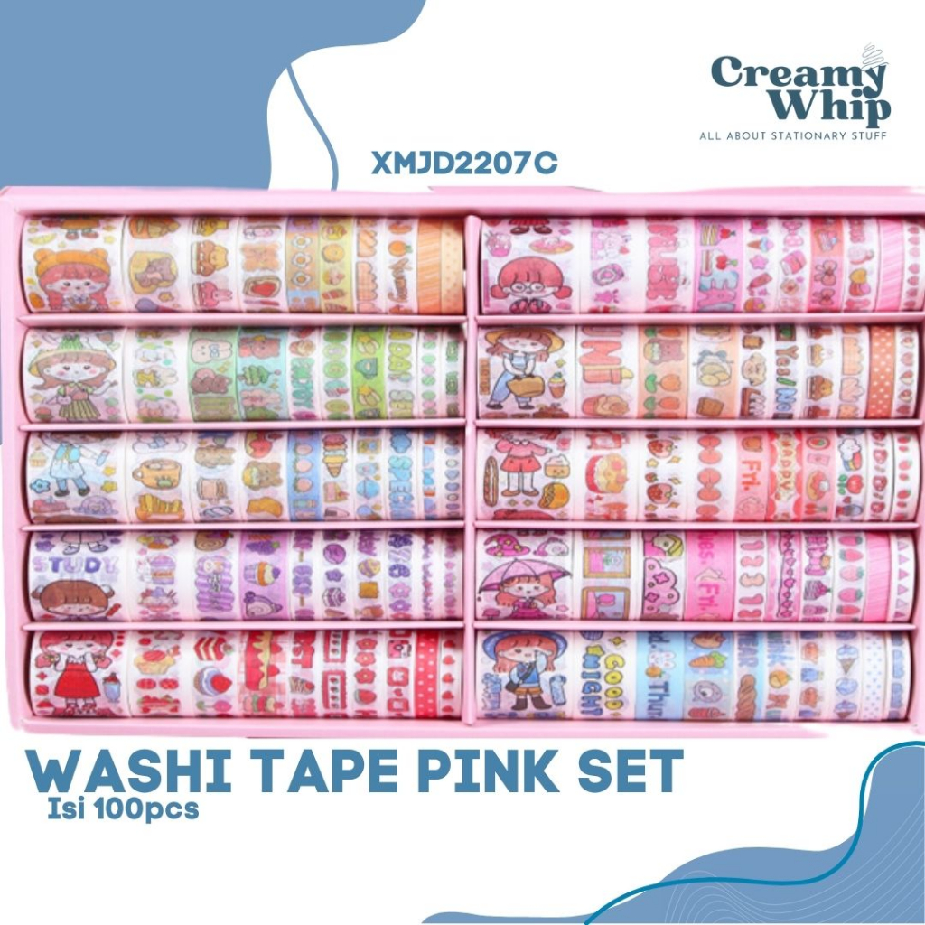 Chibi Girl Pink Washi Tape Set isi 100 Pcs - Tape Washi Pink Set Selotip Kertas Lucu