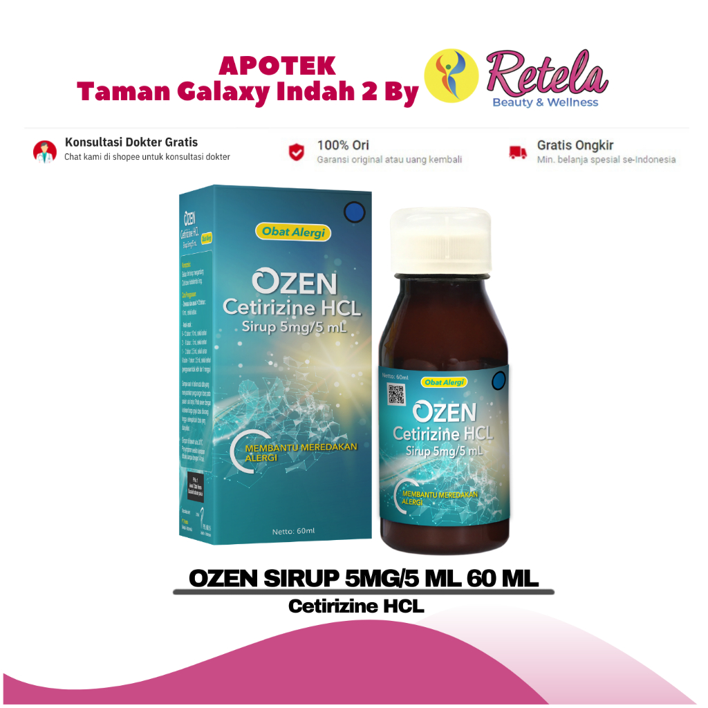 OZEN 5MG SYRUP 60ML / CETIRIZINE / OBAT GATAL / ALERGI / BIDURAN