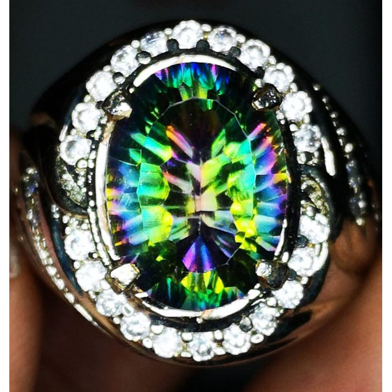 Batu permata natural rainbow mystic quartz