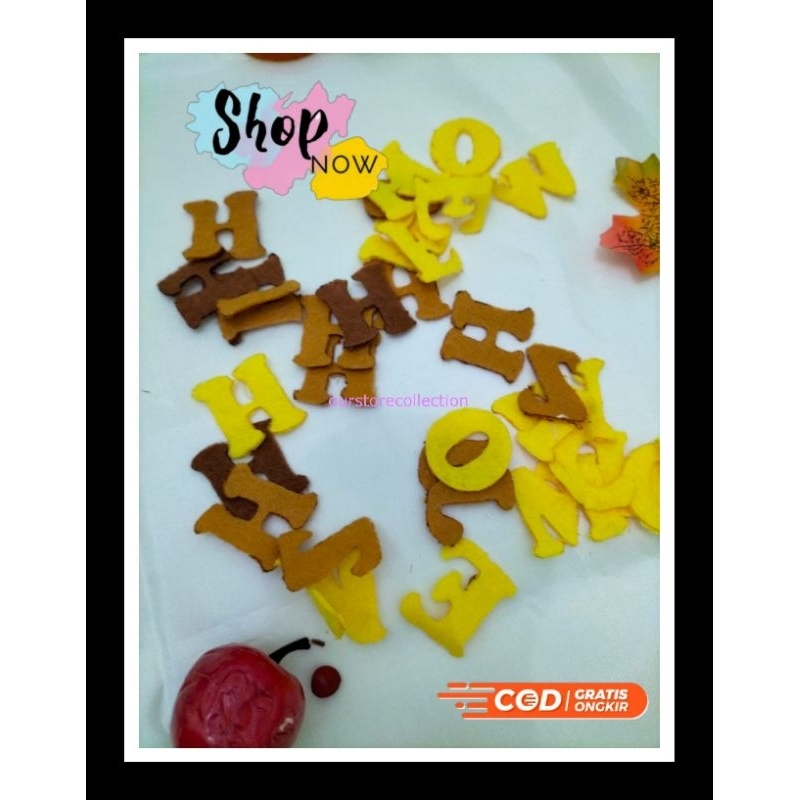 Huruf abjad kain flanel / aplikasi huruf alfabet 3 cm, tinggal tempel