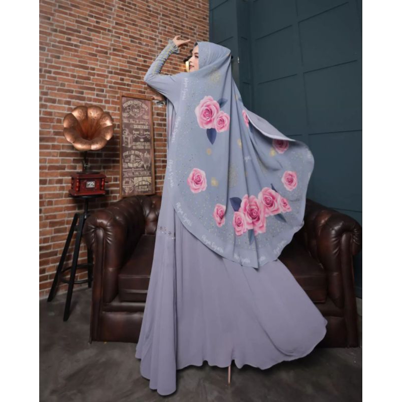 elief syari by alya gamis ceruty busui set khimar polos print premium branded
