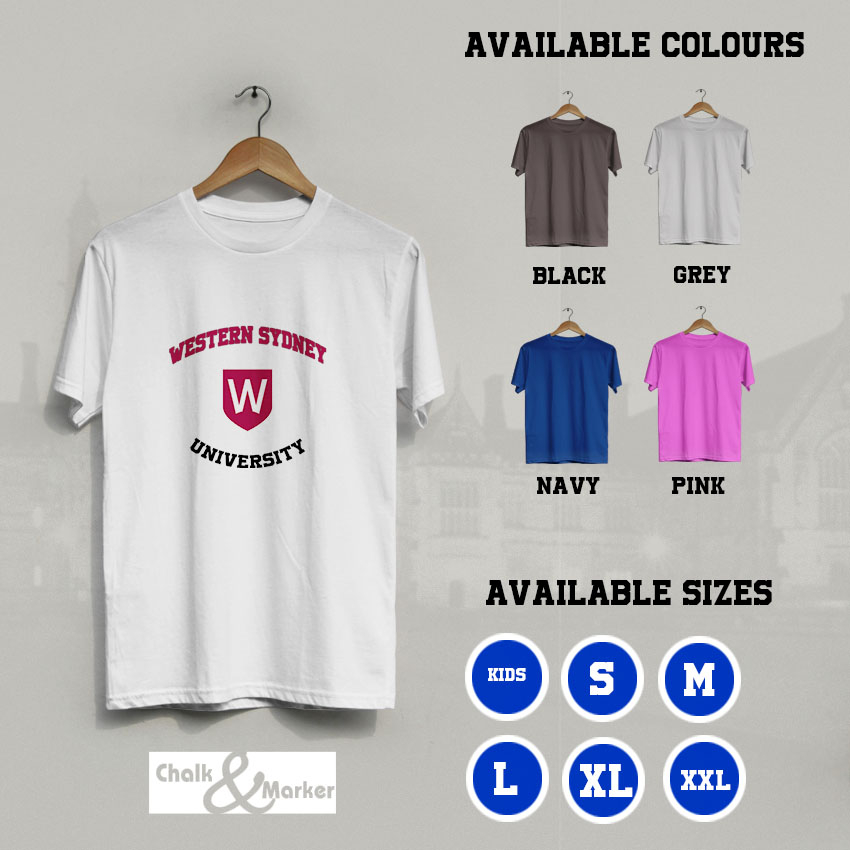 Basic/2 Kaos Campus Western Sydney University WSU Australia Logo T-shirt Anak dan Dewasa