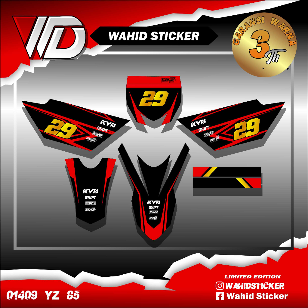 01409 Sticker Striping Variasi Decal YZ 85 Motif Racing Terbaru