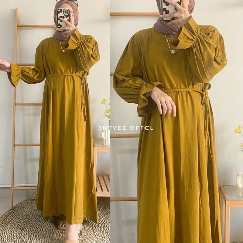 ERLENA MIDI DRESS TALI KATUN CRINKLE AIRFLOW GAMIS WANITA POLOS HITAM
