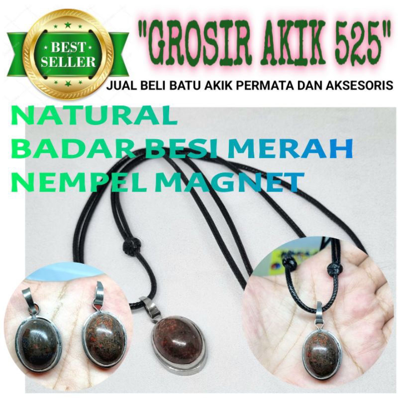 kalung liontin batu akik badar besi merah nempel magnet asli natural