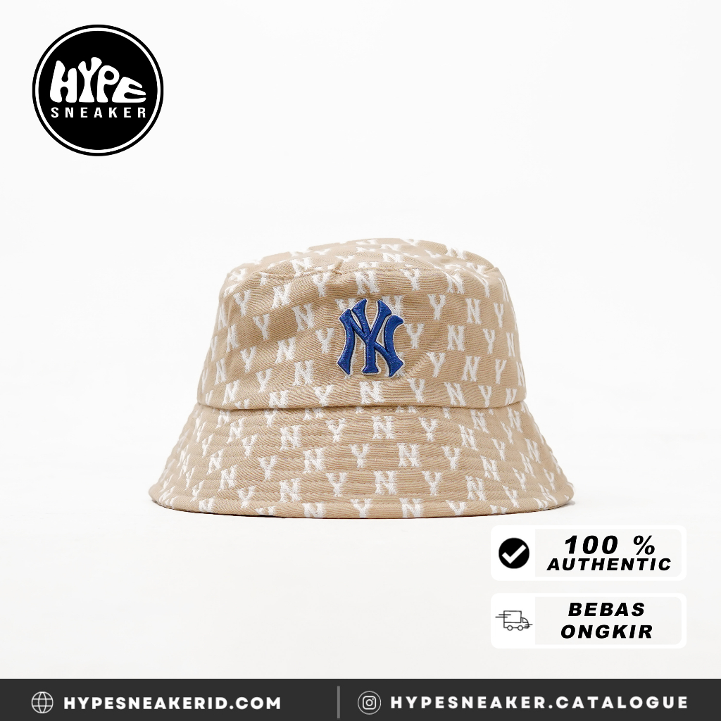 Topi MLB NY MONOGRAM NAVY BEIGE 2 BUCKET HAT 100% ORIGINAL
