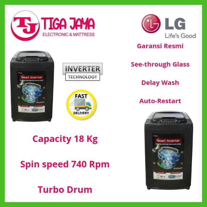 LG T2518VSPB LG MESIN CUCI TOP LOADING 18 KG SMART INVERTER//T2518V