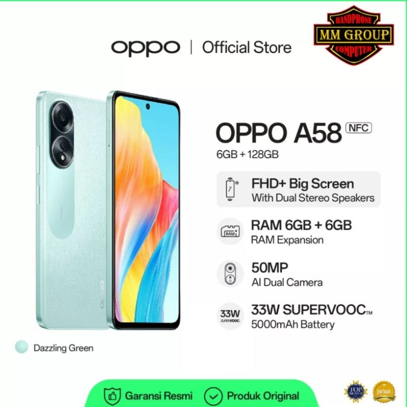 (NEW) HP OPPO A58 4G || RAM 6 & 8 /128 [GARANSI RESMI OPPO]