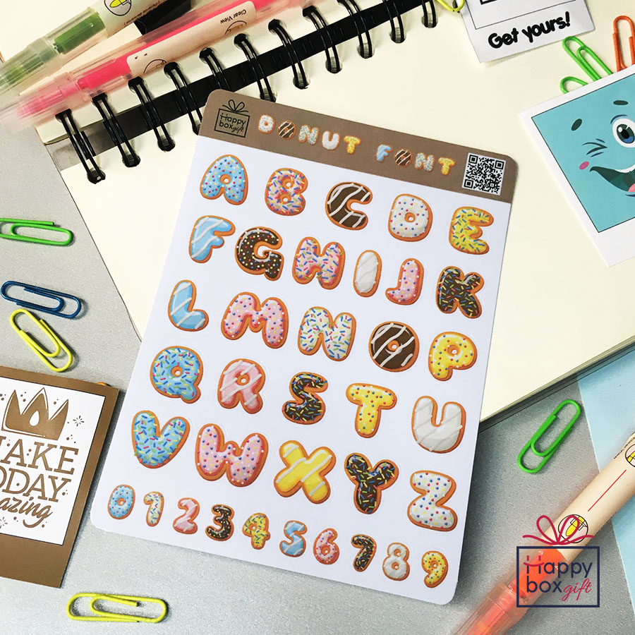 

36Pcs STICKER STIKER PACK AESTHETIC ALPHABET DONUT FONT JOURNAL DECOR LAPTOP