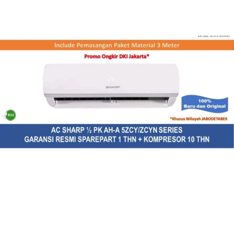 AC SHARP 1/2 PK BONUS PASANG R32