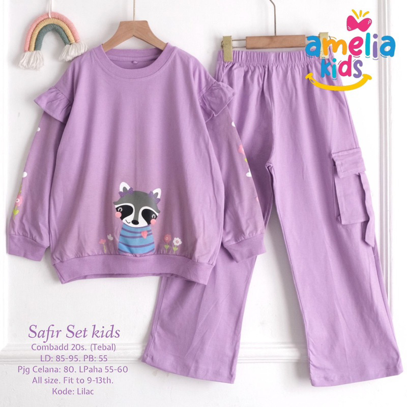 SAFIRE SET KIDS ORIGINAL BY AMELIA SETELAN BAJU ANAK KAOS LENGAN PANJANG DAN CELANA CARGO ONESET ANA