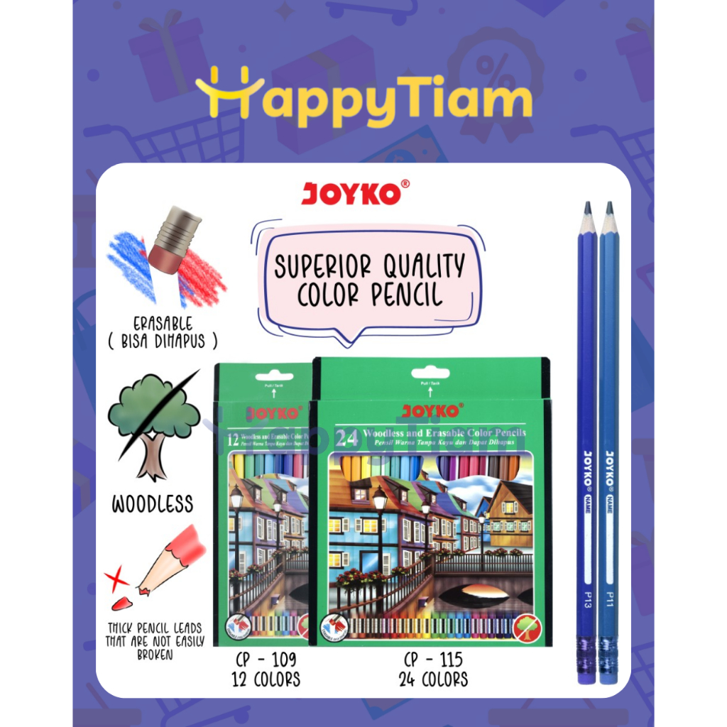 

ERASABLE COLOR PENCILS CP-109 CP-115 JOYKO ~ PENSIL WARNA DAPAT DIHAPUS HEXAGONAL GRIP