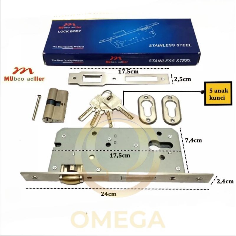 Body kunci pintu muller 8016/body kunci stainless pintu dua(kupu tarung)
