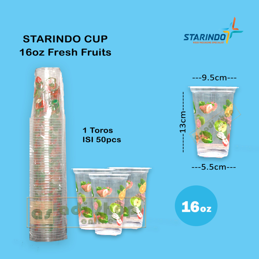 Cup Buah STARINDO 16oz / Gelas Cup Plastik Fresh Fruit / motif buah 1 Toros isi (50pcs)