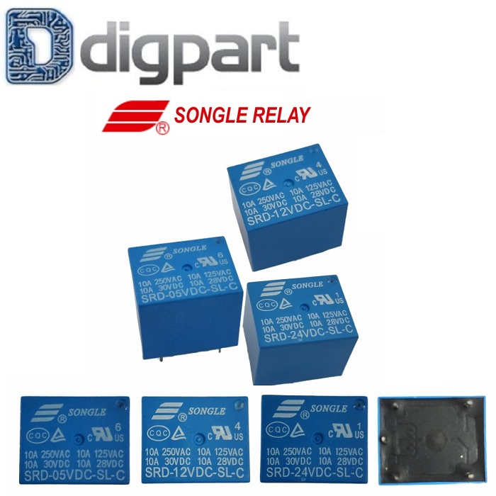 Relay Songle 5P 10A 5V 12V 24V SRD-05VDC-SL-C SRD-12VDC-SL-C SRD
