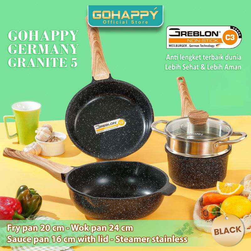 Go Happy 5Pcs Germany Granit Panci Set