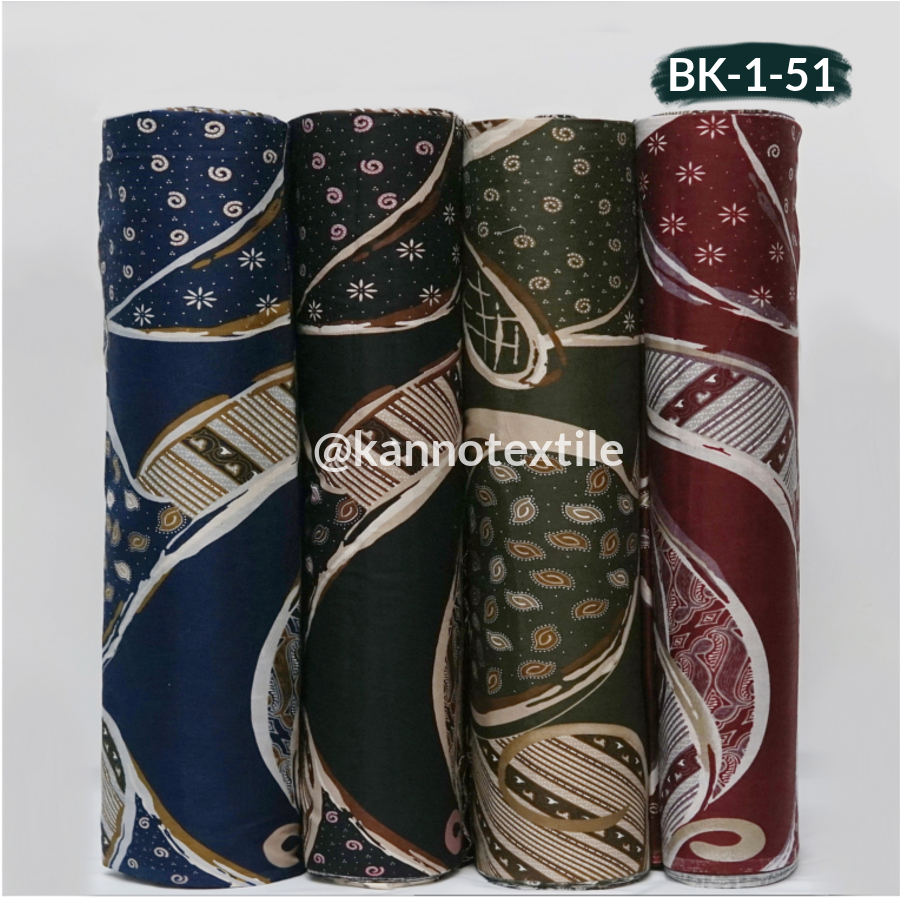 KAIN BATIK KATUN PRIMISIMA ELEGAN GRADE A Motif Liris Parang Abstrak Warna Biru BK-1-51 Handprinting