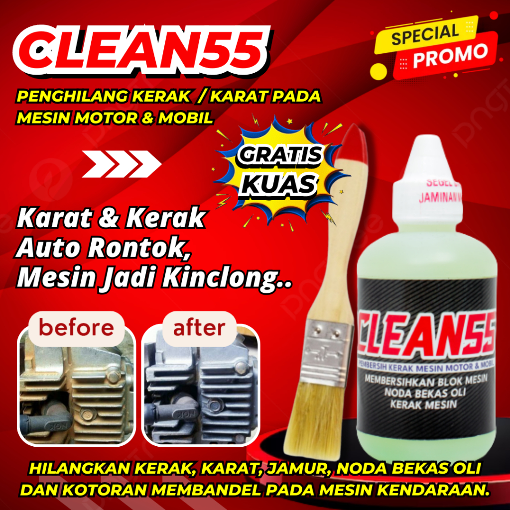 CLEAN55 Cairan Ajaib Penghilang Karat Besi Motor / Mobil / Sepeda / DLL - Pembersih Mesin, Penghilan