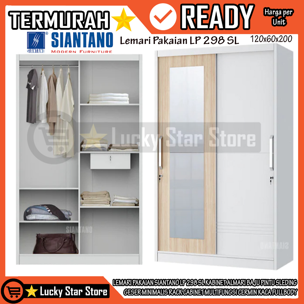 [Kargo] Lemari Pakaian Kabinet Baju Siantano Lp 298 Sl 2 Pintu Almari Sliding Sleding Geser Minimali