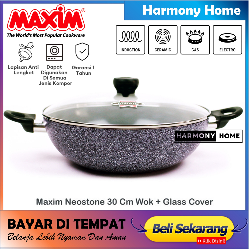 Gimmeestore - MAXIM NEOSTONE 30 cm Wok Pan Anti Lengket Marble Ceramic Wok Maxim Neostone Wok Marble