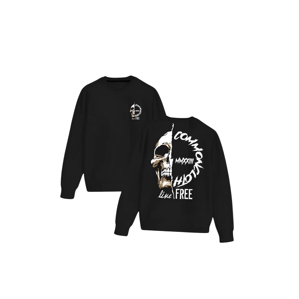 Sweater Crewneck Sweater Pria Sablon Skull
