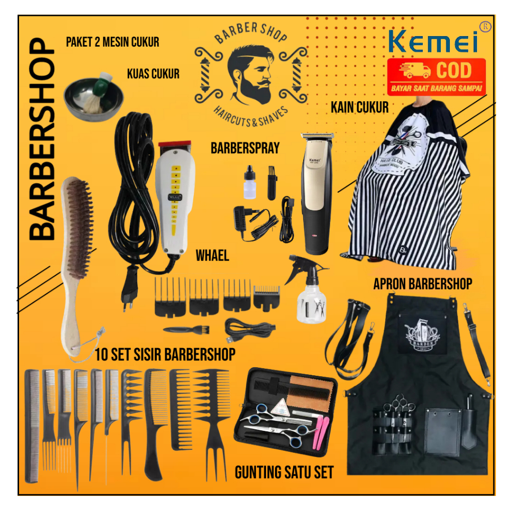 PAKET BARBER PRO ALAT CUKUR LENGKAP BARBERSHOP/SALON/USAHA PANGKAS