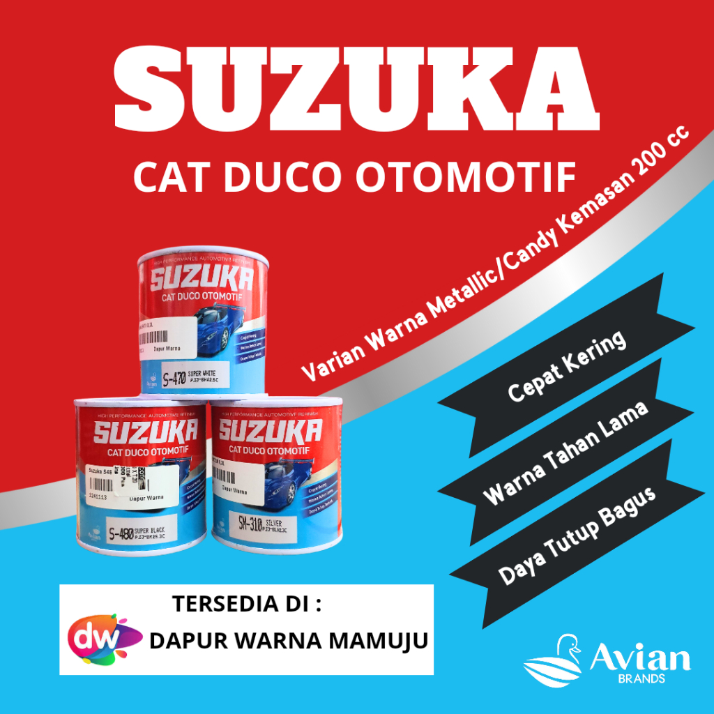 [Sulsel-Sulbar] Suzuka Lacquer Kategori Warna Metallic/Candytone (Cat Duco Suzuka) Kemasan 200 cc