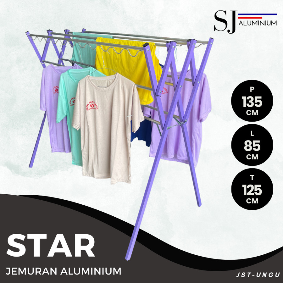 Star - Jemuran Baju / Jemuran Rak Handuk / Jemuran Pakaian Aluminium Rak Jemur Hanger Lipat Ungu -