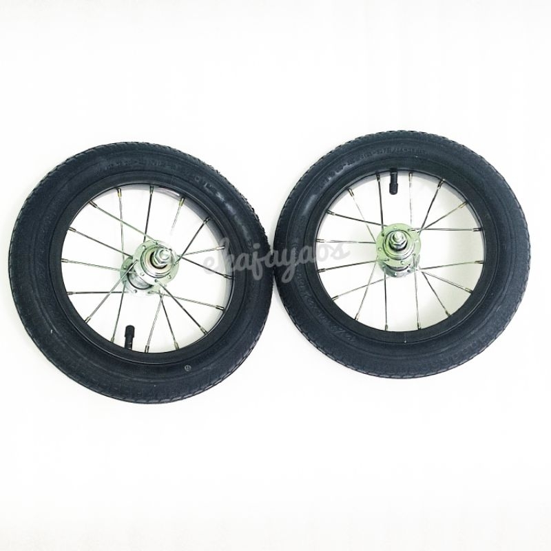 Sepasang Wheelset Pushbike dengan ban luar dalam - Velg Pushbike - velg ukuran 12 - roda ukuran 12 -
