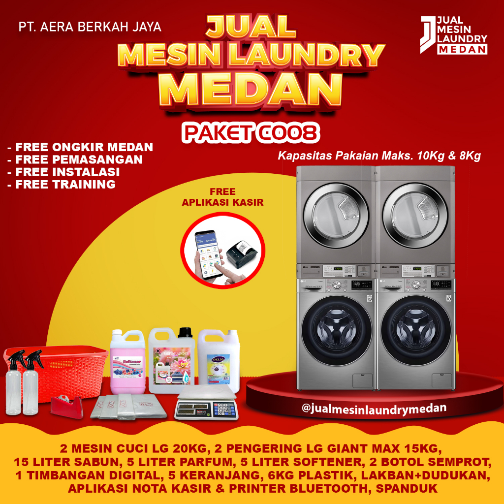 Paket Usaha Londri Medan Washer LG 20Kg + Dryer Speedqueen Besi 15Kg 2 Set C005