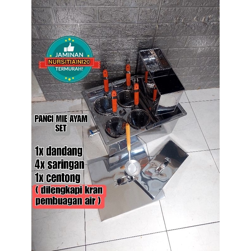Dandang Mie Ayam Lubang 4 Stainless Lengkap - Panci Mie Ayam - Tong Mie Ayam