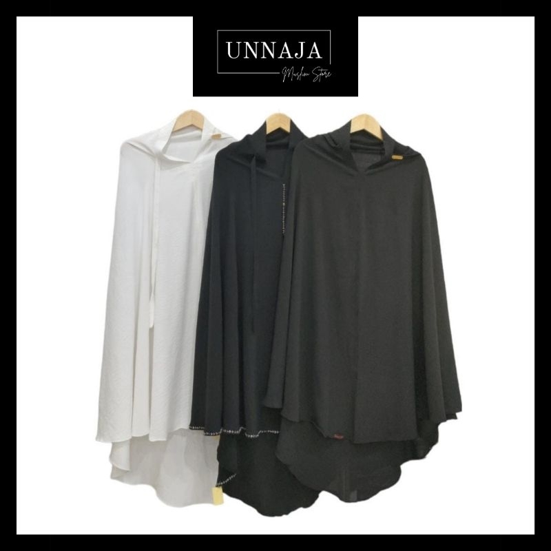 UMS - Jilbab Panjang Polos Jumbo Haji Umroh / Jilbab Crincle Airflow Mukena Hitam Putih Payet