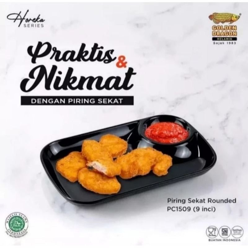 Piring Sekat Rounded 9 Inch - Golden Dragon Melamin (PC1509)