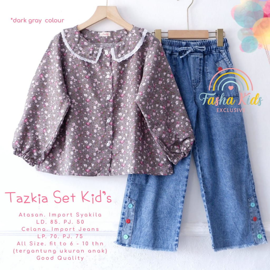 TAZKIA SET TEEN KIDS SETELAN BAJU ANAK REMAJA BLOUSE LENGAN PANJANG DAN CELANA KULOT SETCEL ANAK REM