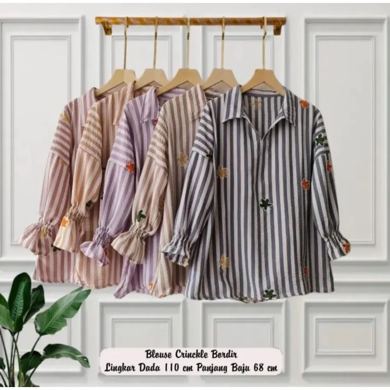 SALUR BORDIR NABILA -  Baju Atasan Perempuan Blouse Motif salur Bordir Bahan Crinkle