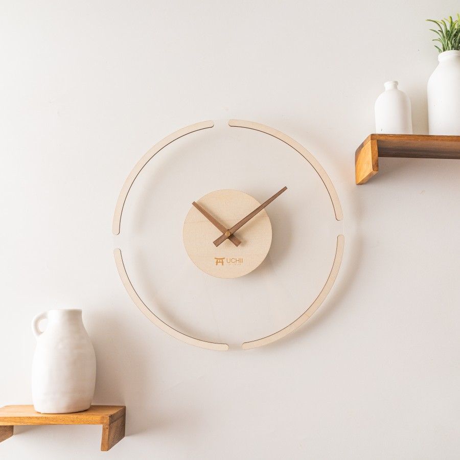 UCHII Transparant Wooden Clock | Jam Dinding Kayu Akrilik Silent Move