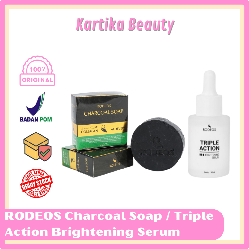 RODEOS PROMO : CHARCOAL SOAP / TRIPLE ACTION BRIGHTENING SERUM | SABUN MUKA CEWEK COWOK ANTI JERAWAT