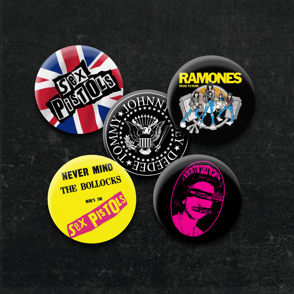 Pin Button Ramones & Sex Pistols Band Punk Rock and Roll