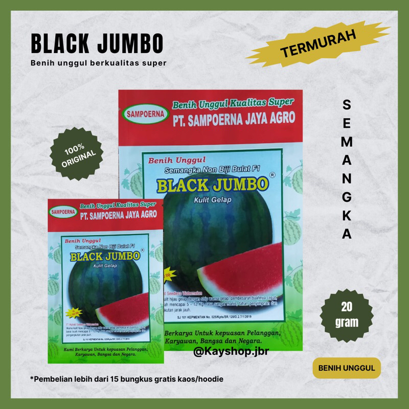 Benih Semangka Non Biji Bulat BLACK JUMBO - cap Sampoerna (isi -+ 300 biji)