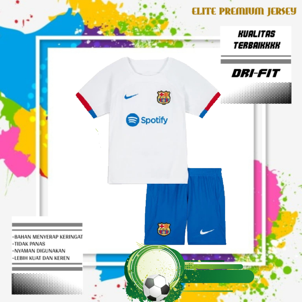 JERSEY BOLA BARCELONA AWAY NEW KIDS 2023/2024 GRADE ORI | BAJU BOLA ANAK BARCELONA TERBARU