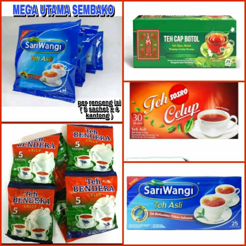 

Teh celup sosro,sariwangi,teh cap botol,teh bendera all varian