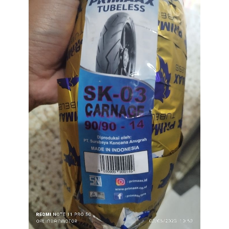 Ban SNI Primax SK03 90/90-14 Tubles/Ban Primax Belakang Nex 2/Ban Primax Tubles Belakang Vario 150/B